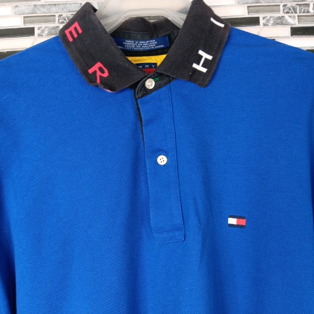 Vintage Y2k Tommy Hilfiger Men's Polo XL Logo Collar Rugby Pullover
